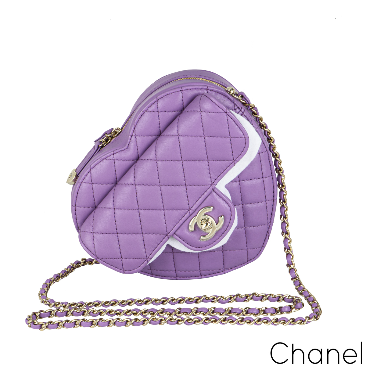 Chanel CC In Love Large Heart Bag Purple Lambskin Light Gold Hardware   Madison Avenue Couture